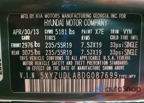 2013 Hyundai Santa Fe Sport из США, поврежденный, VIN 5XYZUDLA8DG087699